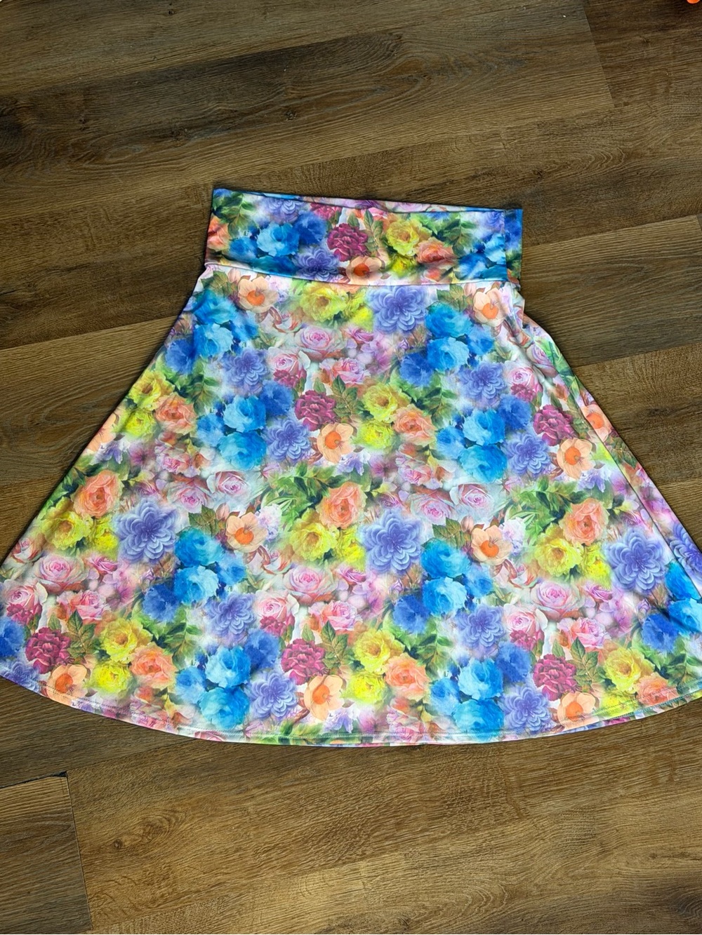 LuLaRoe Floral Circle Skirt in Blue, Pink, Yellow & Green